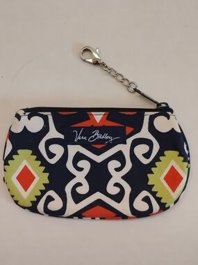 Vera Bradley Navy Multicolor Geometric Zip Coin Pouch with Chain